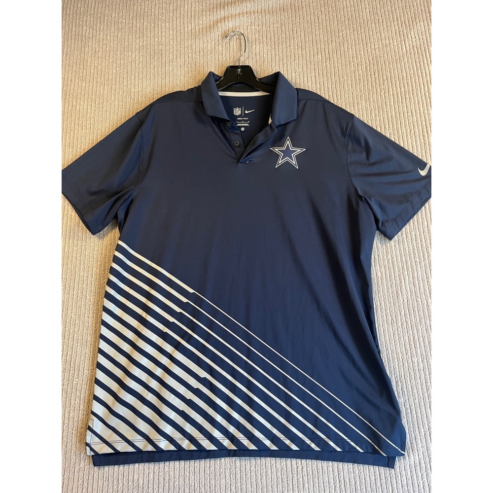 Dallas Cowboys Nike Polo Shirt Mens L Navy NFL Football Dri-FIT Graphic EUC